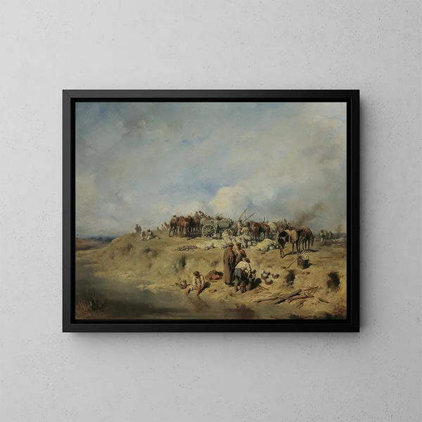 Bivouac de soldados rusos - August von Pettenkofen — cuadro enmarcado en la pared