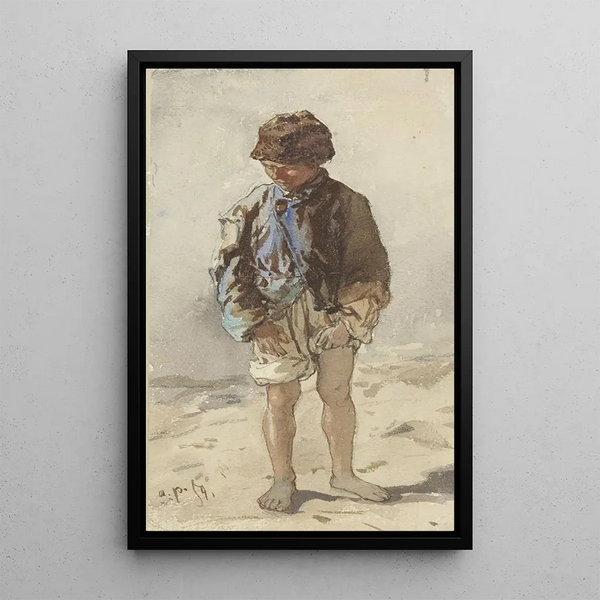Joven húngaro de pie de frente, descalzo y llevando un gorro de piel - August von Pettenkofen — cuadro enmarcado en la pared