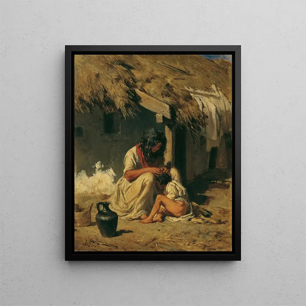 Idilio de un pueblo húngaro - August von Pettenkofen — cuadro enmarcado en la pared