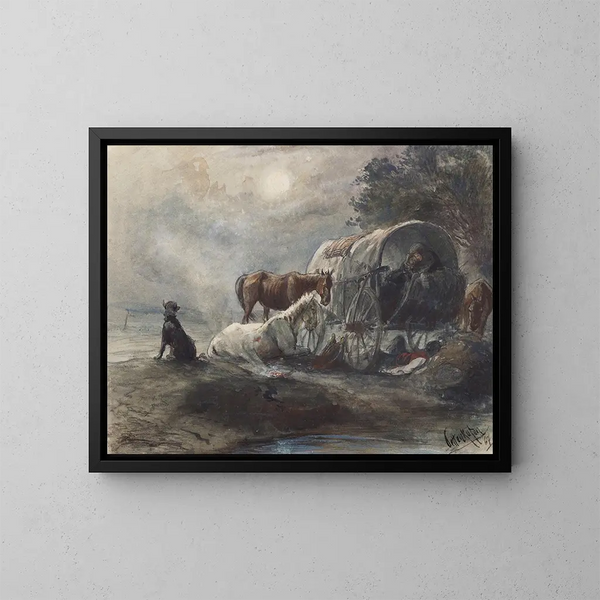 Noche en una roulotte - August von Pettenkofen — cuadro enmarcado en la pared