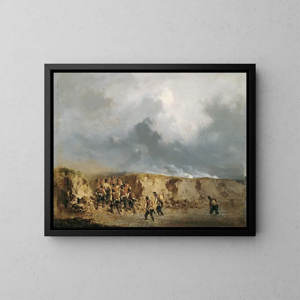 Soldados austriacos cruzando un vado - August von Pettenkofen — cuadro enmarcado en la pared