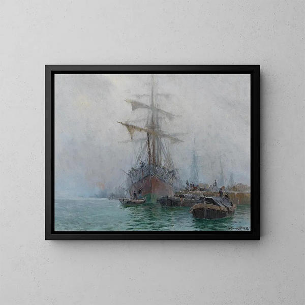 Bateaux de pêche au quai - August von Ramberg — cuadro enmarcado en la pared