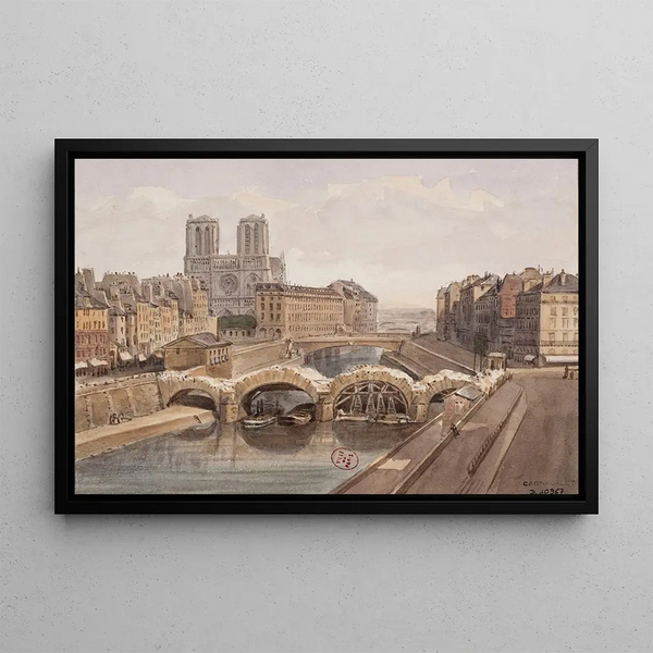 Demolition of the Pont Saint-Michel - Auguste Sébastien Bénard — framed artwork on a wall