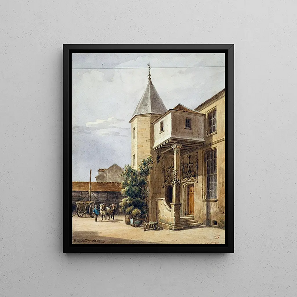House called Saint-Louis and hangar painting - Auguste Sébastien Bénard — framed artwork on a wall