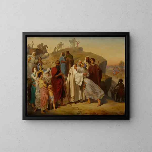 Joseph saludando a Jacob - Auguste Jean-Baptiste Leloir — cuadro enmarcado en la pared
