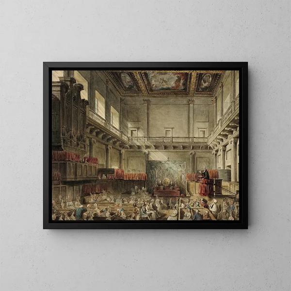 Estudio para la capilla real de Whitehall en el microcosmos de Londres - Augustus Charles Pugin — cuadro enmarcado en la pared