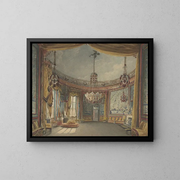 The Brighton Pavilion Hall - Augustus Charles Pugin — framed artwork on a wall