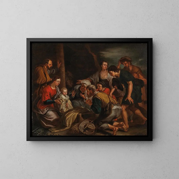 La Adoración de los pastores - Balthasar Beschey — cuadro enmarcado en la pared