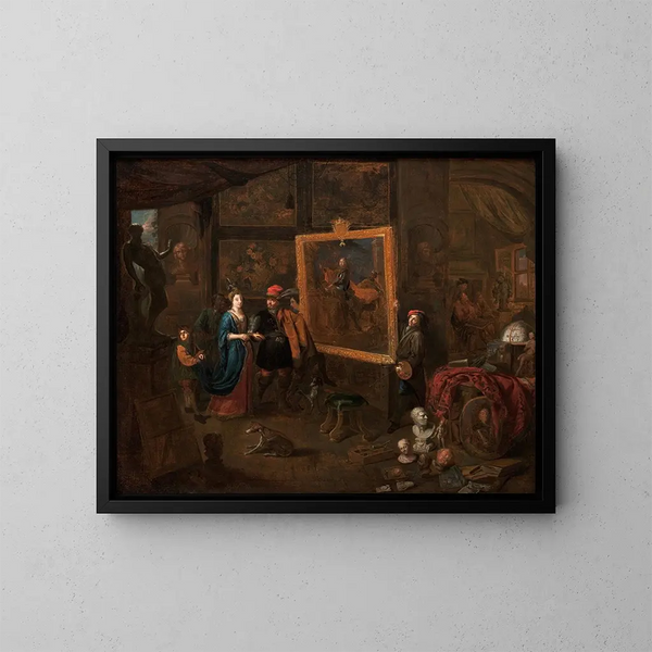 Atelier de un pintor - Balthasar van den Bossche — cuadro enmarcado en la pared