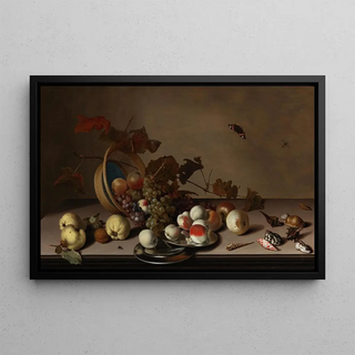 Balthasar van der Ast - A fruit still life with a wicker basket shells and a butterfly.webp