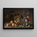 Still life with flowers in a porcelain vase, shells, and an overturned fruit basket - Balthasar van der Ast — framed artwork on a wall