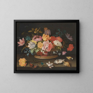 Balthasar van der Ast - Flowers in a wicker basket on a table.webp