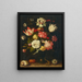 Tulipanes, claveles, rosas y otras flores en un cuadro con conchas y un lagarto en un alféizar - Balthasar van der Ast — cuadro enmarcado en la pared