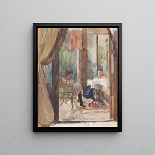 Barbara Elisabeth van Houten - Dame en een jong meisje beide lezend in de serre van het huis aan de Riouwstraat 6 te Den Haag.webp