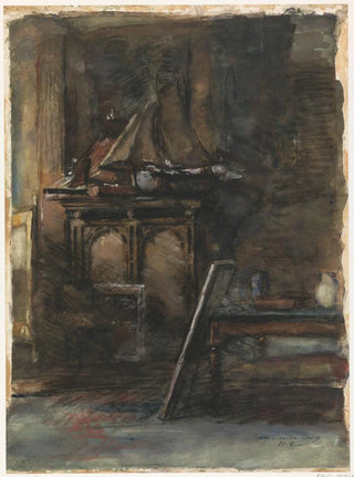 Barbara Elisabeth van Houten - Het atelier van HW Mesdag met twee modellen van zeilschepen.webp