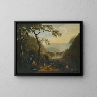 Barend Appelman - A Landscape With Hunters Near A Waterfall.webp