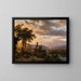 a rolling landscape with a castle and travelers on a path - Barend Cornelis Koekkoek — framed artwork on a wall