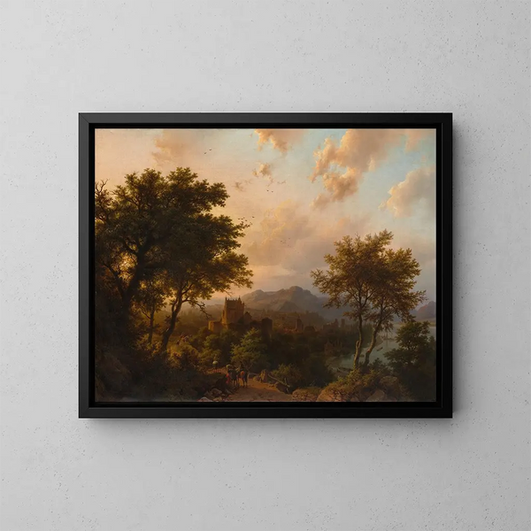 Sunset on the Rhine - Barend Cornelis Koekkoek — framed artwork on a wall