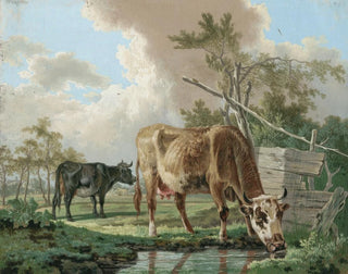 Barend Hendrik Thier - Two cows near a pond.webp