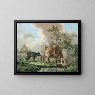 Barend Hendrik Thier - Two cows near a pond.webp