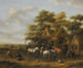Escena de pueblo con muchas figuras, caballos y gallinas - Barent Gael — vista de la obra