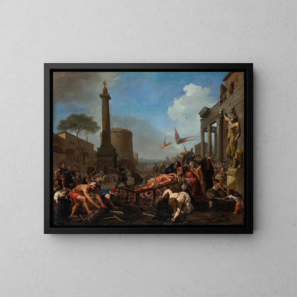 El martirio de san Lorenzo - Bartholomeus Breenbergh — cuadro enmarcado en la pared