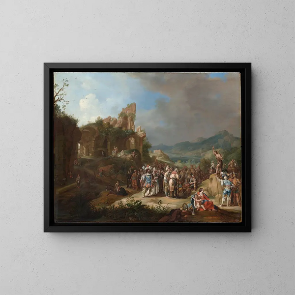 La Predicación de Juan Bautista - Bartholomeus Breenbergh — cuadro enmarcado en la pared