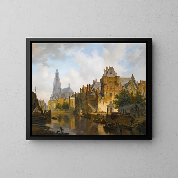 Una vista capricho del Hofvijver en La Haya - Bartholomeus Johannes van Hove — cuadro enmarcado en la pared