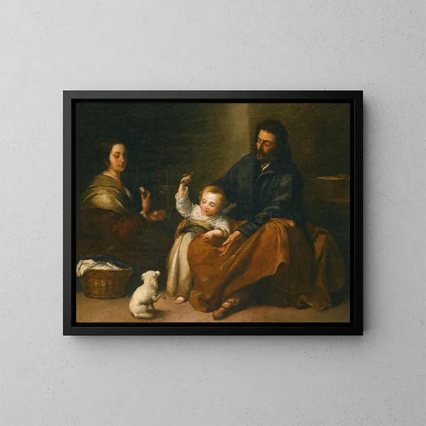 La Santa Familia en un interior - Bartolomé Esteban Murillo — cuadro enmarcado en la pared