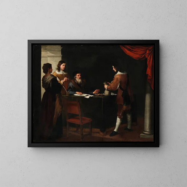 El hijo pródigo recibiendo su parte - Bartolomé Esteban Murillo — cuadro enmarcado en la pared