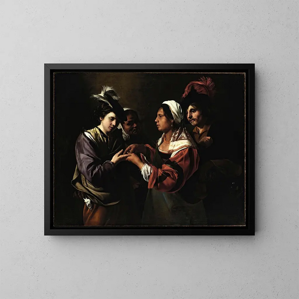 El adivino - Bartolomeo Manfredi — cuadro enmarcado en la pared