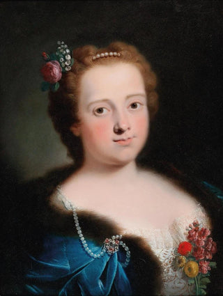 Bartolomeo Nazari - Portrait Of A Lady Bust Length In A White Embroidered Dress And Blue FurLined Cape.webp