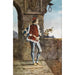 Joven cortesano con traje medieval en un arco de la muralla con vista al paisaje - Belisario Gioja — vista de la obra