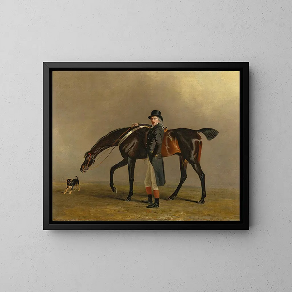 El Honorable Peniston Lamb con su caballo Asesino y su perro Tanner - Benjamin Marshall — cuadro enmarcado en la pared