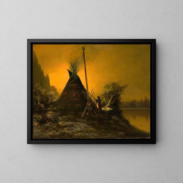 Escena nocturna de una tipi india - Benjamin Raborg — cuadro enmarcado en la pared