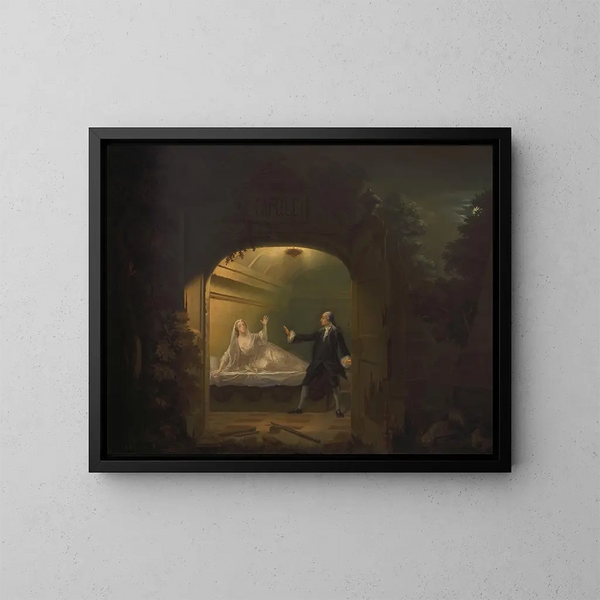 David Garrick y George Anne Bellamy en Romeo y Julieta, Acto V, Escena III - Benjamin Wilson — cuadro enmarcado en la pared
