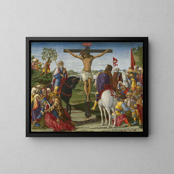 La Crucifixión - Benvenuto di Giovanni — cuadro enmarcado en la pared