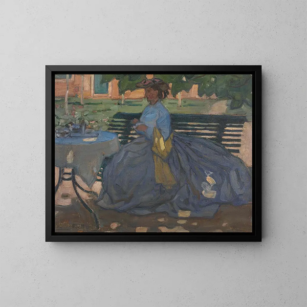 Mujer en una mesa de jardín - Bernard Boutet de Monvel — cuadro enmarcado en la pared