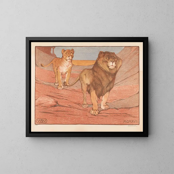 León y leona - Bernard Willem Wierink — cuadro enmarcado en la pared