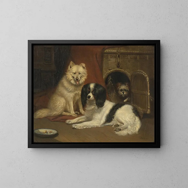 Un perro pastor, un epagneul King Charles y un terrier - Bernard te Gempt — cuadro enmarcado en la pared