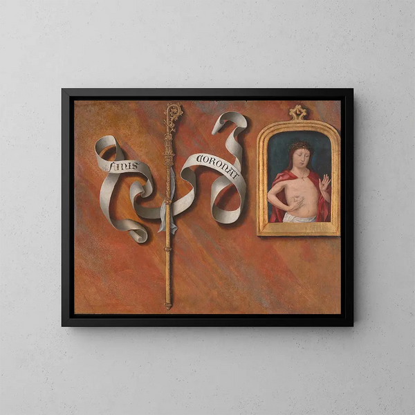 Trompe-l'œil painting with painting of the Man of Sorrows - Bernard van Orley — framed artwork on a wall