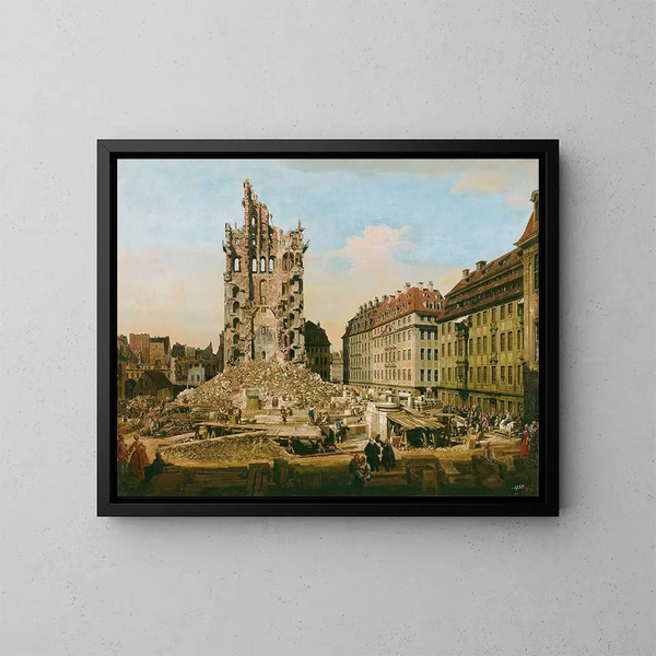 Las ruinas de la antigua Kreuzkirche de Dresde - Bernardo Bellotto — cuadro enmarcado en la pared