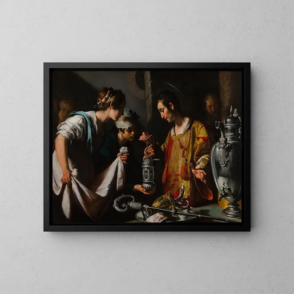 San Lorenzo distribuyendo las riquezas de la Iglesia - Bernardo Strozzi — cuadro enmarcado en la pared