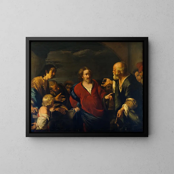 L'Ofrecimiento a la moneda - Bernardo Strozzi — cuadro enmarcado en la pared