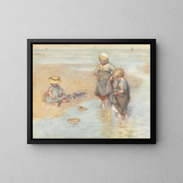 Enfants jouant avec des bateaux - Bernardus Johannes Blommers — framed artwork on a wall