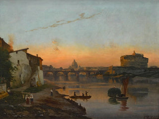 Bernhard Karl Mackeldey - A view of St Peters Basilica and Castel SantAngelo Rome.webp
