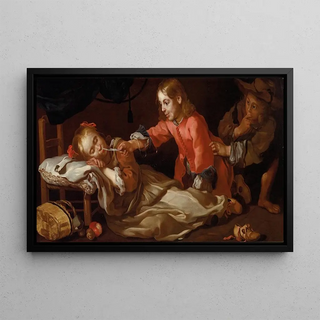 Bernhard Keil - Sleeping girl with two children playing.webp
