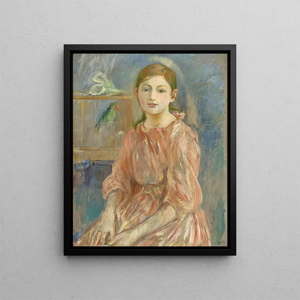 The artist's daughter with a parrot - Berthe Morisot — framed artwork on a wall