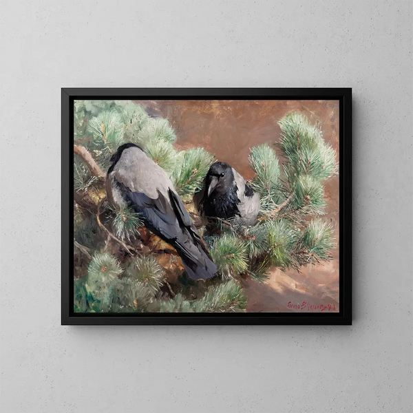 Crows - Bruno Liljefors — framed artwork on a wall