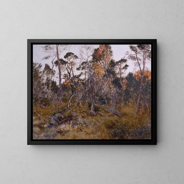 Hunting moose - Bruno Liljefors — framed artwork on a wall